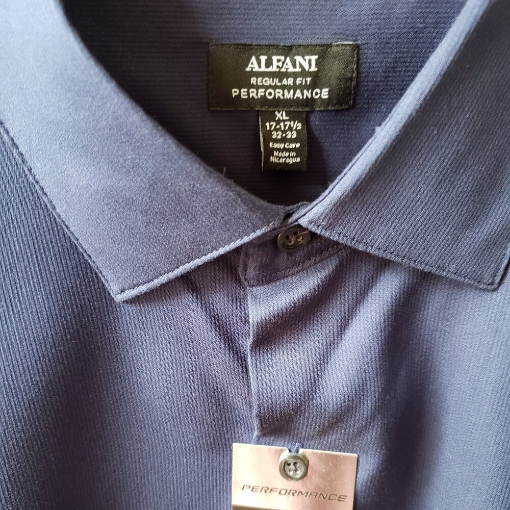 Alfani, NWT, Navy Blue, Size 17-17.5 Neck/33 Long Sleeve, Reg Fit Performance